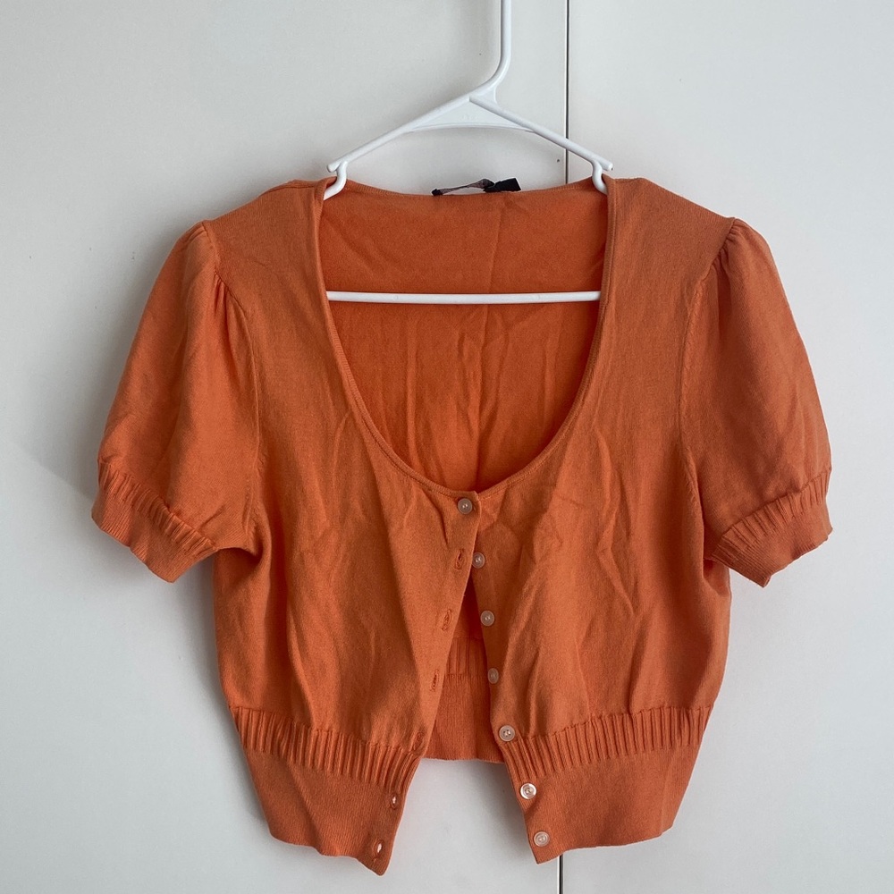 Orange Button-Up Women's Cardigan